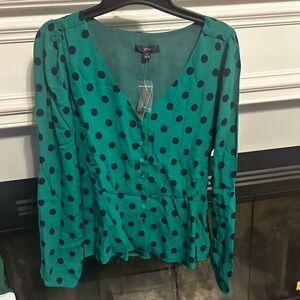 J. Crew NWT Green Polka Dot Women's Business Casual Top
